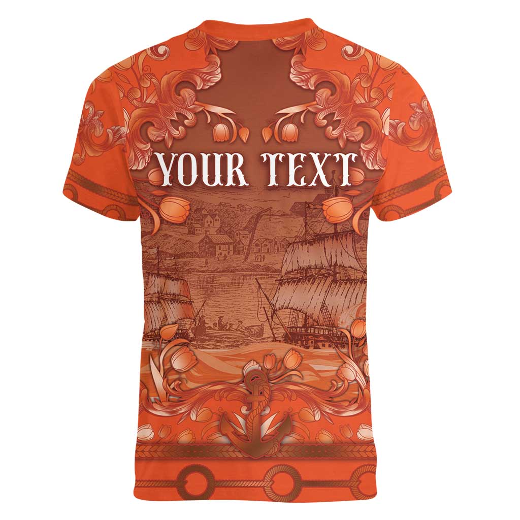 Personalized Dutch Empire Women V-Neck T-Shirt Tulip Ornaments Vintage Style - Wonder Print Shop