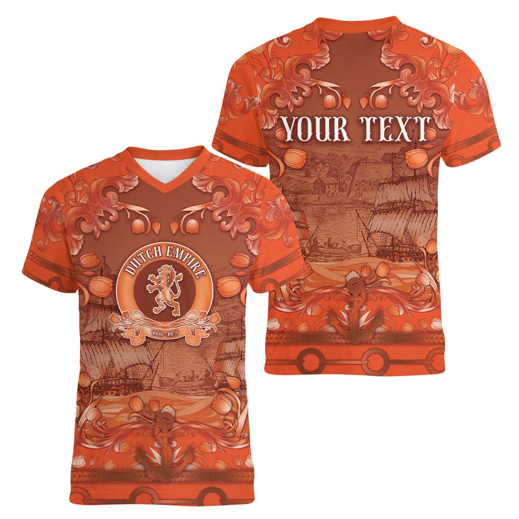 Personalized Dutch Empire Women V-Neck T-Shirt Tulip Ornaments Vintage Style - Wonder Print Shop