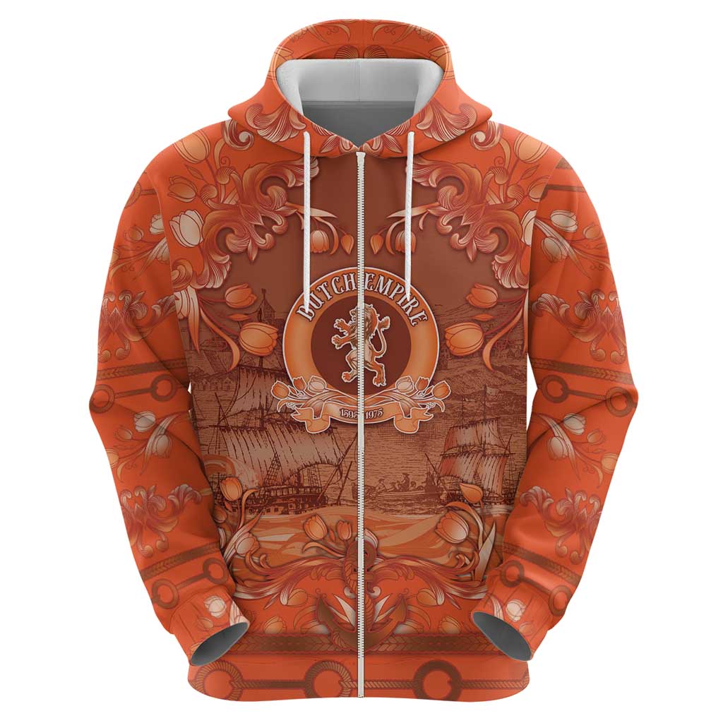 Personalized Dutch Empire Zip Hoodie Tulip Ornaments Vintage Style - Wonder Print Shop