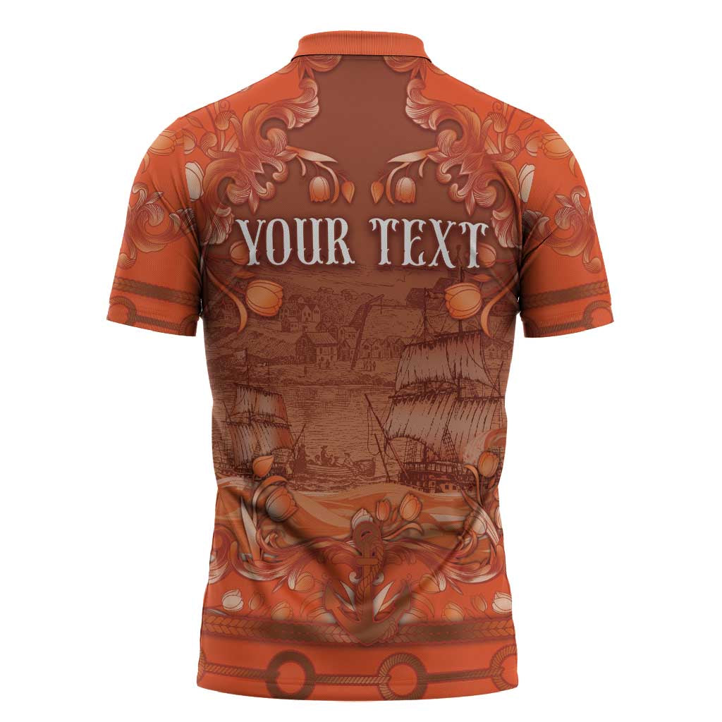 Personalized Dutch Empire Zipper Polo Shirt Tulip Ornaments Vintage Style - Wonder Print Shop