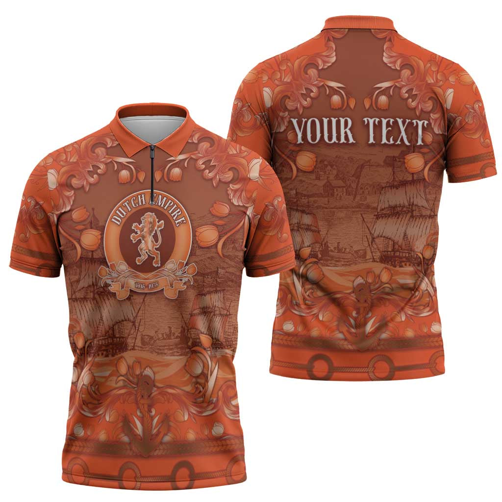 Personalized Dutch Empire Zipper Polo Shirt Tulip Ornaments Vintage Style - Wonder Print Shop