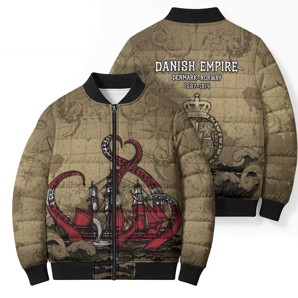 Danish Empire Bomber Puffer Jacket Denmark Norway Union And Kraken - Wonder Print Shop
