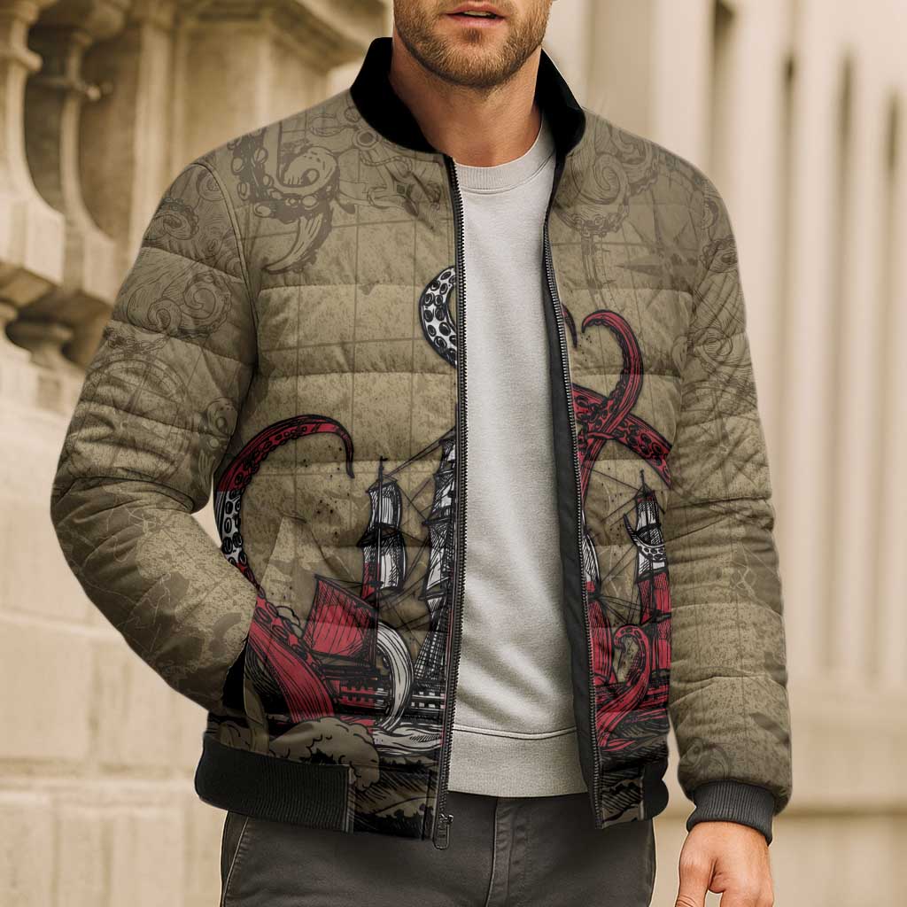 Danish Empire Bomber Puffer Jacket Denmark Norway Union And Kraken - Wonder Print Shop