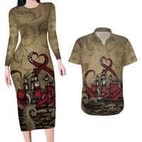 Danish Empire Couples Matching Long Sleeve Bodycon Dress and Hawaiian Shirt Denmark Norway Union And Kraken - Wonder Print Shop