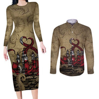 Danish Empire Couples Matching Long Sleeve Bodycon Dress and Long Sleeve Button Shirt Denmark Norway Union And Kraken - Wonder Print Shop