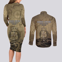 Danish Empire Couples Matching Long Sleeve Bodycon Dress and Long Sleeve Button Shirt Denmark Norway Union And Kraken - Wonder Print Shop