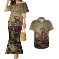 Danish Empire Couples Matching Mermaid Dress and Hawaiian Shirt Denmark Norway Union And Kraken - Wonder Print Shop