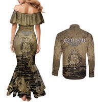 Danish Empire Couples Matching Mermaid Dress and Long Sleeve Button Shirt Denmark Norway Union And Kraken - Wonder Print Shop