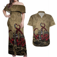 Danish Empire Couples Matching Off Shoulder Maxi Dress and Hawaiian Shirt Denmark Norway Union And Kraken - Wonder Print Shop