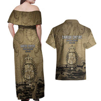 Danish Empire Couples Matching Off Shoulder Maxi Dress and Hawaiian Shirt Denmark Norway Union And Kraken - Wonder Print Shop