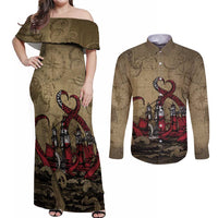 Danish Empire Couples Matching Off Shoulder Maxi Dress and Long Sleeve Button Shirt Denmark Norway Union And Kraken - Wonder Print Shop