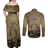 Danish Empire Couples Matching Off Shoulder Maxi Dress and Long Sleeve Button Shirt Denmark Norway Union And Kraken - Wonder Print Shop