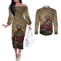 Danish Empire Couples Matching Off The Shoulder Long Sleeve Dress and Long Sleeve Button Shirt Denmark Norway Union And Kraken - Wonder Print Shop