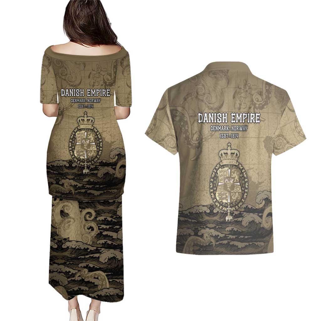 Danish Empire Couples Matching Puletasi and Hawaiian Shirt Denmark Norway Union And Kraken - Wonder Print Shop