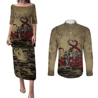 Danish Empire Couples Matching Puletasi and Long Sleeve Button Shirt Denmark Norway Union And Kraken - Wonder Print Shop