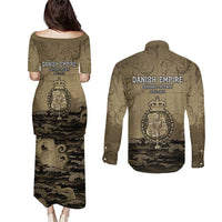 Danish Empire Couples Matching Puletasi and Long Sleeve Button Shirt Denmark Norway Union And Kraken - Wonder Print Shop