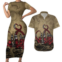 Danish Empire Couples Matching Short Sleeve Bodycon Dress and Hawaiian Shirt Denmark Norway Union And Kraken - Wonder Print Shop