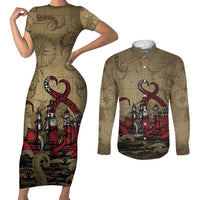 Danish Empire Couples Matching Short Sleeve Bodycon Dress and Long Sleeve Button Shirt Denmark Norway Union And Kraken - Wonder Print Shop