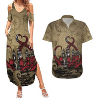 Danish Empire Couples Matching Summer Maxi Dress and Hawaiian Shirt Denmark Norway Union And Kraken - Wonder Print Shop
