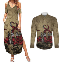 Danish Empire Couples Matching Summer Maxi Dress and Long Sleeve Button Shirt Denmark Norway Union And Kraken - Wonder Print Shop