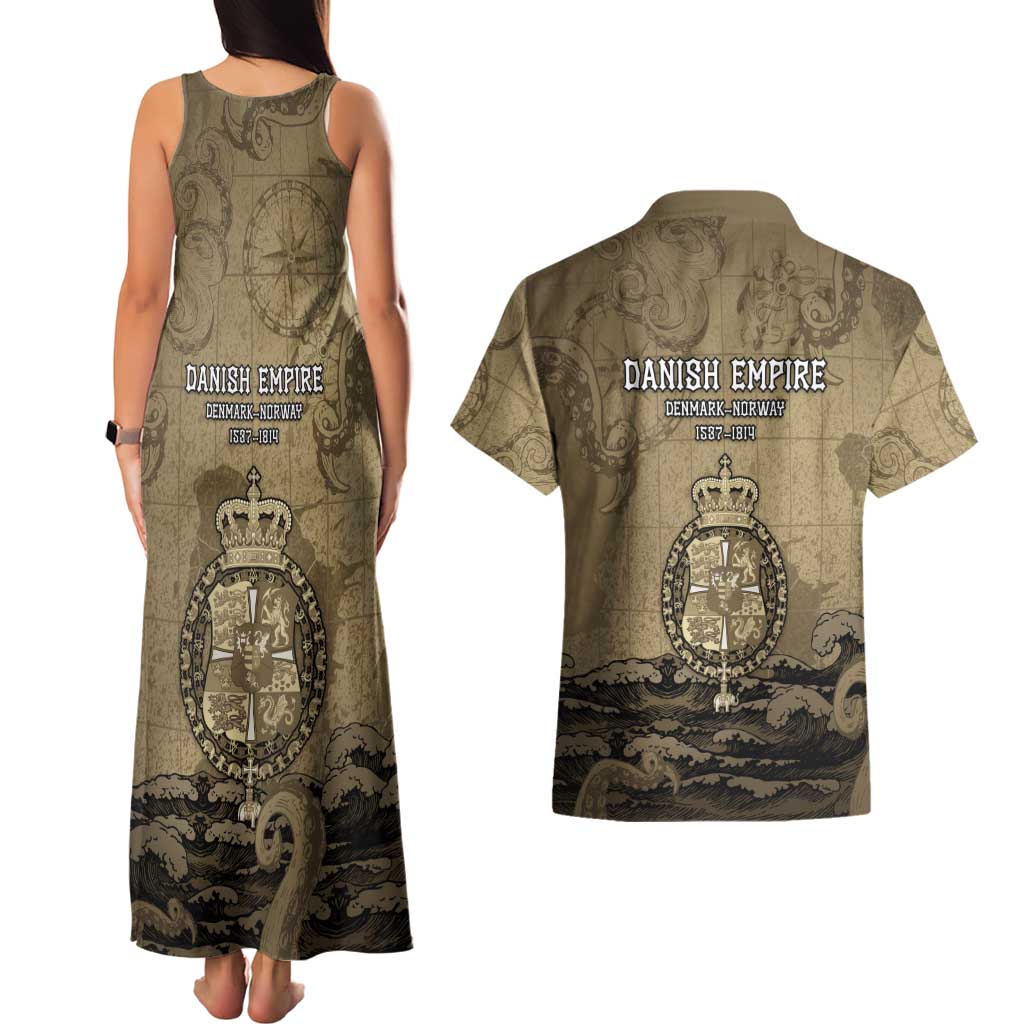 Danish Empire Couples Matching Tank Maxi Dress and Hawaiian Shirt Denmark Norway Union And Kraken - Wonder Print Shop