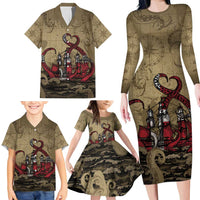 Danish Empire Family Matching Long Sleeve Bodycon Dress and Hawaiian Shirt Denmark Norway Union And Kraken - Wonder Print Shop