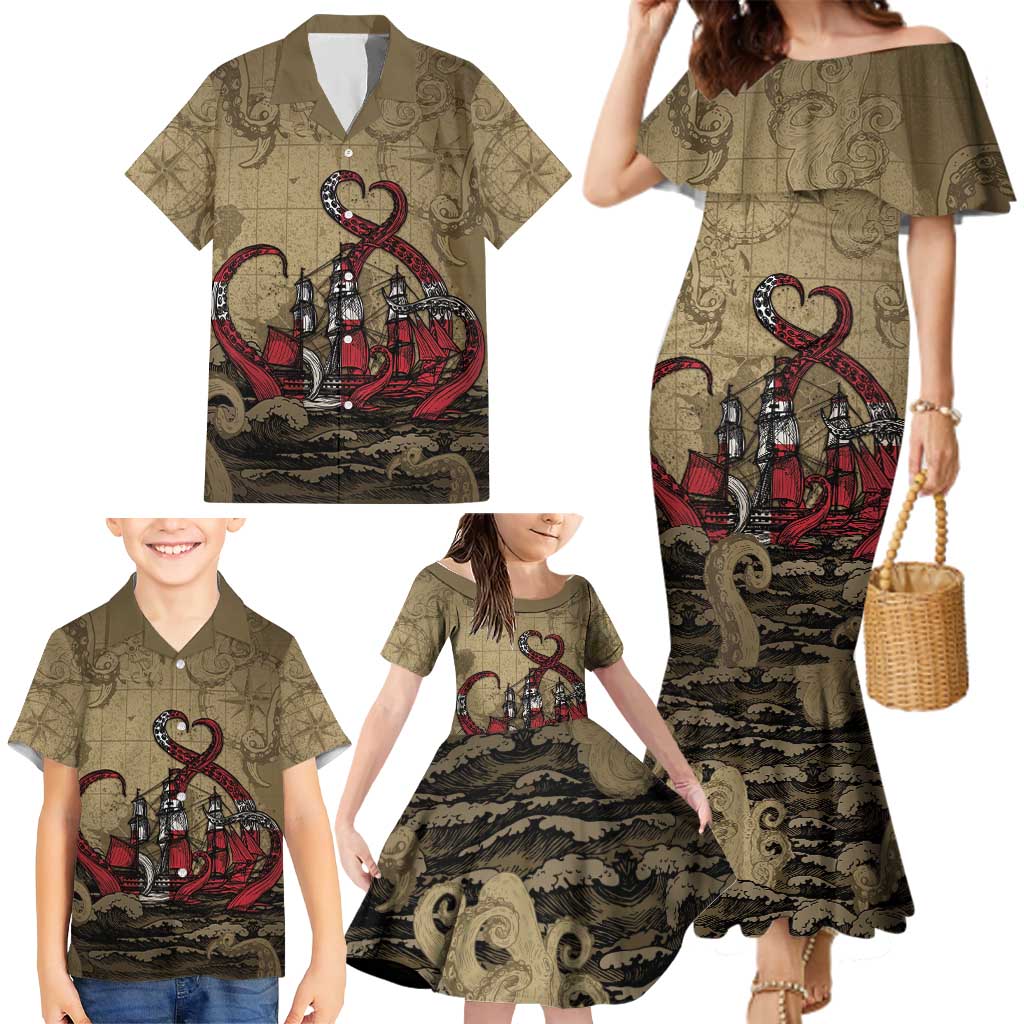 Danish Empire Family Matching Mermaid Dress and Hawaiian Shirt Denmark Norway Union And Kraken - Wonder Print Shop