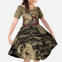Danish Empire Family Matching Off The Shoulder Long Sleeve Dress and Hawaiian Shirt Denmark Norway Union And Kraken - Wonder Print Shop