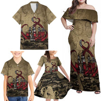 Danish Empire Family Matching Off Shoulder Maxi Dress and Hawaiian Shirt Denmark Norway Union And Kraken - Wonder Print Shop