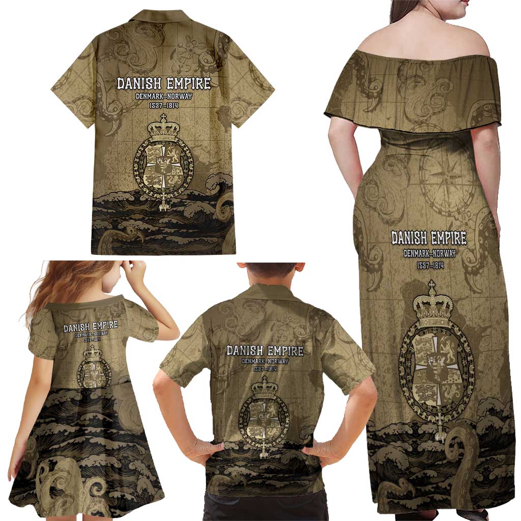 Danish Empire Family Matching Off Shoulder Maxi Dress and Hawaiian Shirt Denmark Norway Union And Kraken - Wonder Print Shop