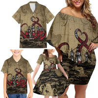 Danish Empire Family Matching Off Shoulder Short Dress and Hawaiian Shirt Denmark Norway Union And Kraken - Wonder Print Shop
