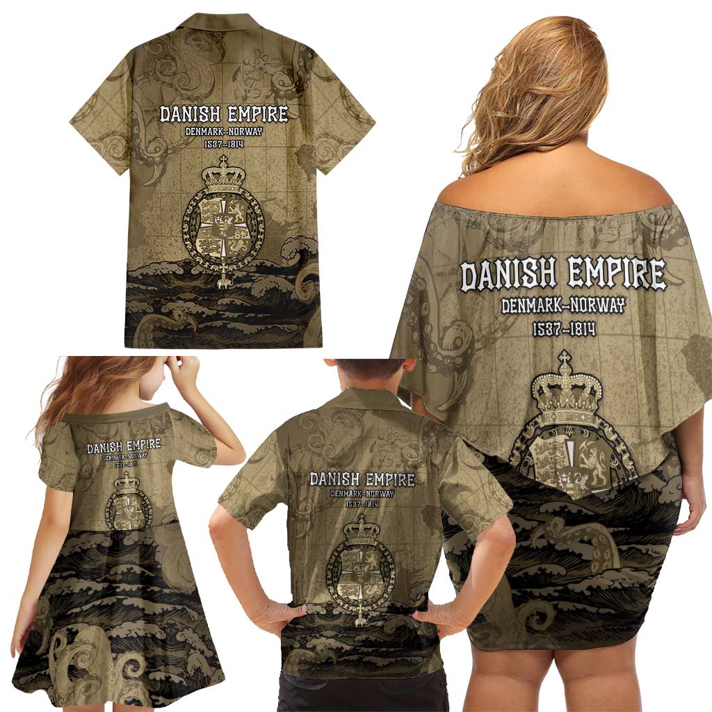 Danish Empire Family Matching Off Shoulder Short Dress and Hawaiian Shirt Denmark Norway Union And Kraken - Wonder Print Shop