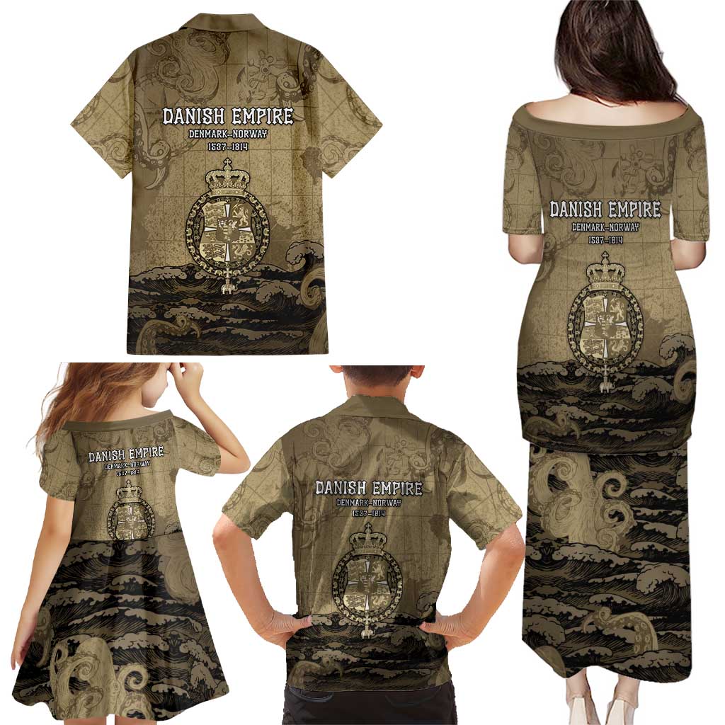 Danish Empire Family Matching Puletasi and Hawaiian Shirt Denmark Norway Union And Kraken - Wonder Print Shop