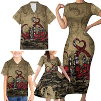 Danish Empire Family Matching Short Sleeve Bodycon Dress and Hawaiian Shirt Denmark Norway Union And Kraken - Wonder Print Shop