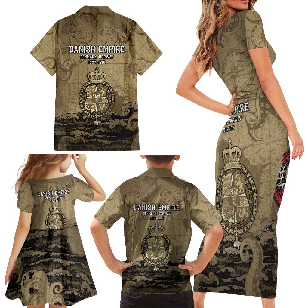 Danish Empire Family Matching Short Sleeve Bodycon Dress and Hawaiian Shirt Denmark Norway Union And Kraken - Wonder Print Shop