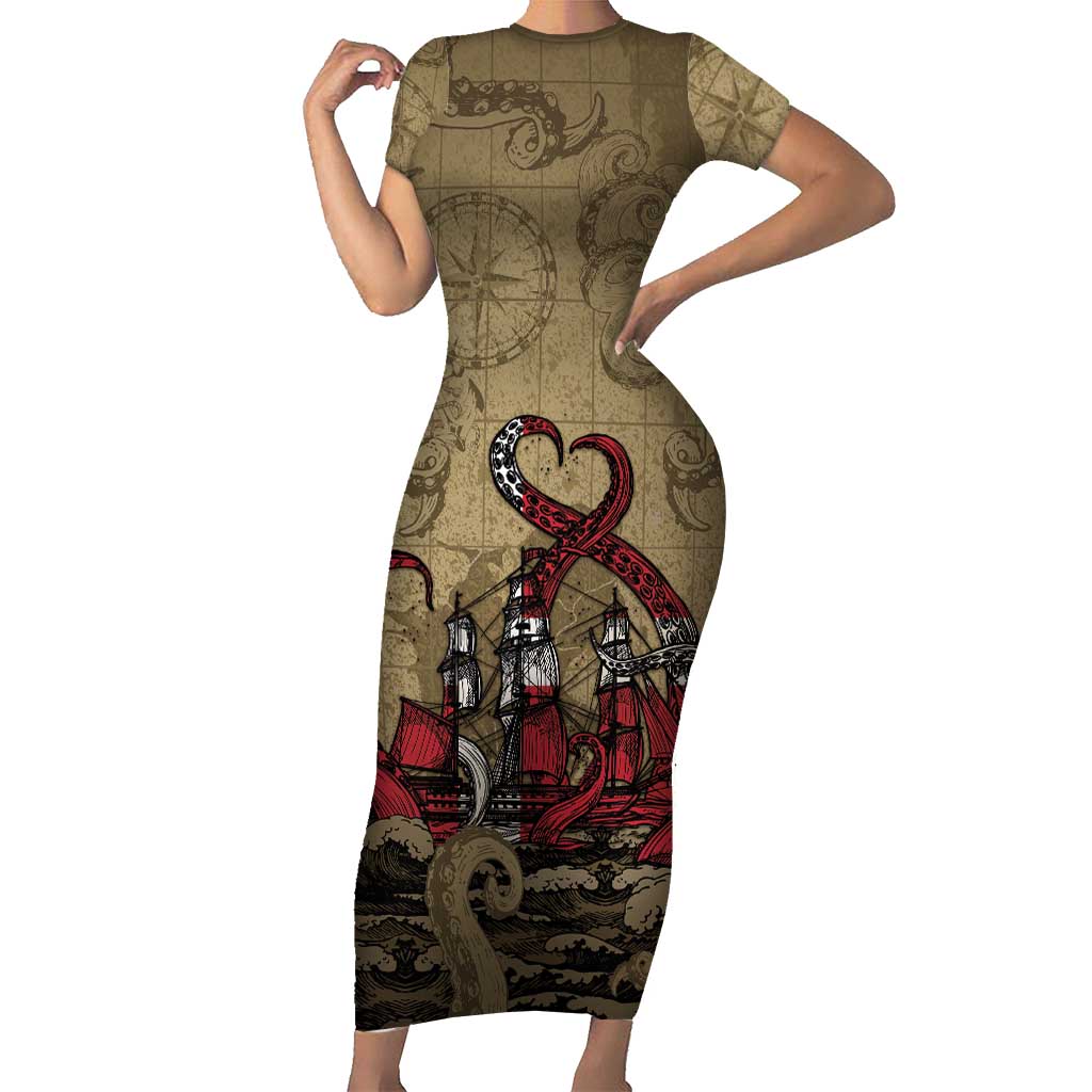Danish Empire Family Matching Short Sleeve Bodycon Dress and Hawaiian Shirt Denmark Norway Union And Kraken - Wonder Print Shop