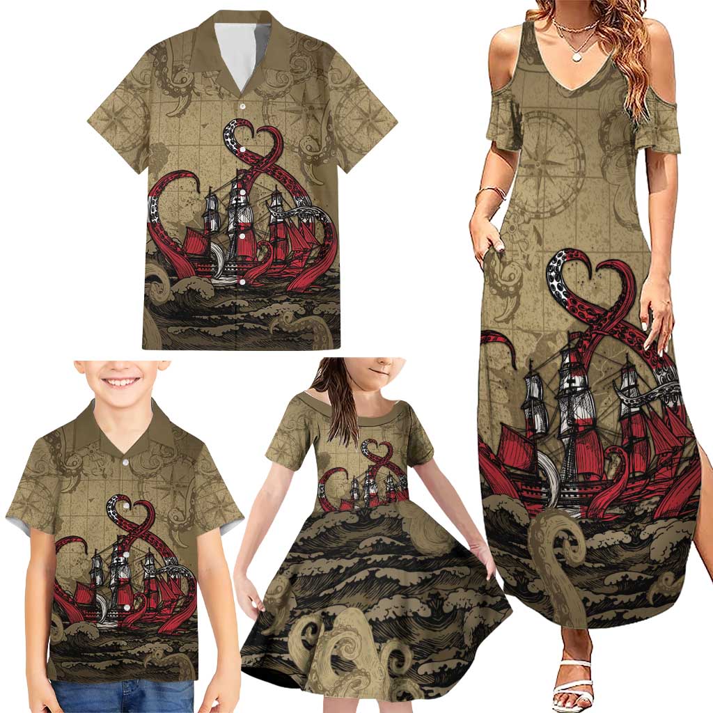 Danish Empire Family Matching Summer Maxi Dress and Hawaiian Shirt Denmark Norway Union And Kraken - Wonder Print Shop