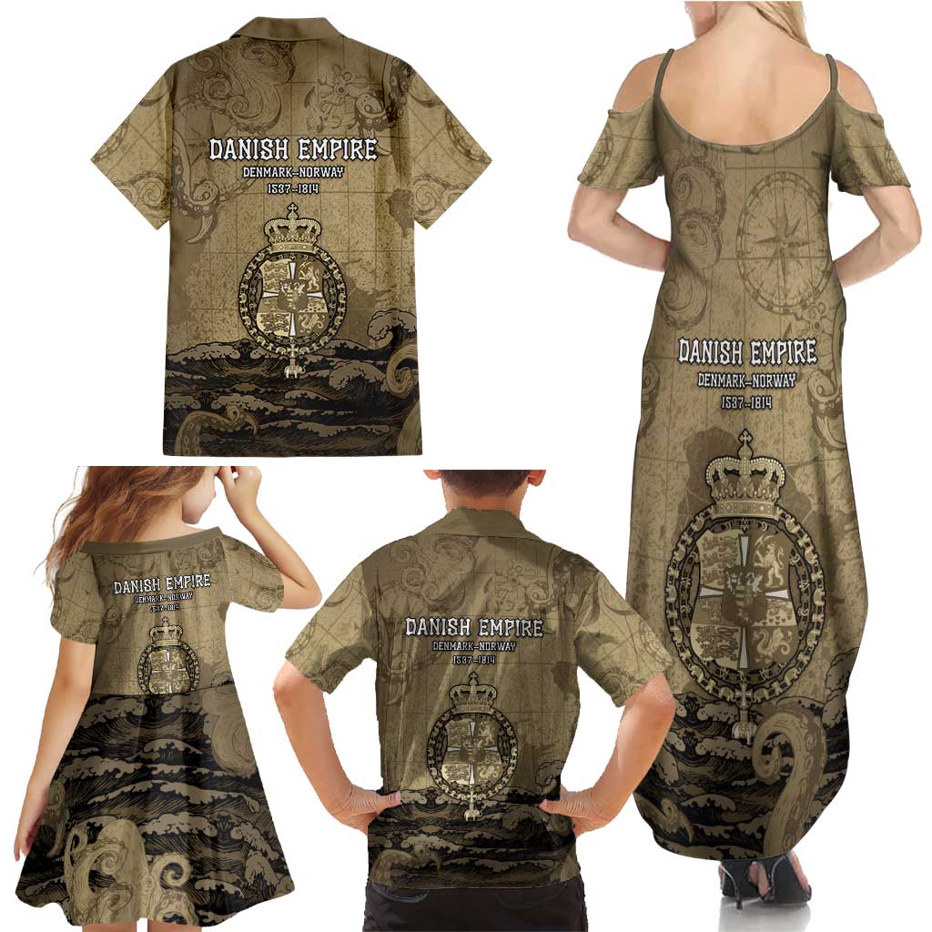 Danish Empire Family Matching Summer Maxi Dress and Hawaiian Shirt Denmark Norway Union And Kraken - Wonder Print Shop