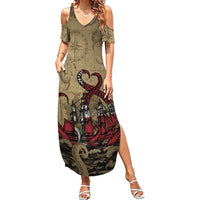 Danish Empire Family Matching Summer Maxi Dress and Hawaiian Shirt Denmark Norway Union And Kraken - Wonder Print Shop