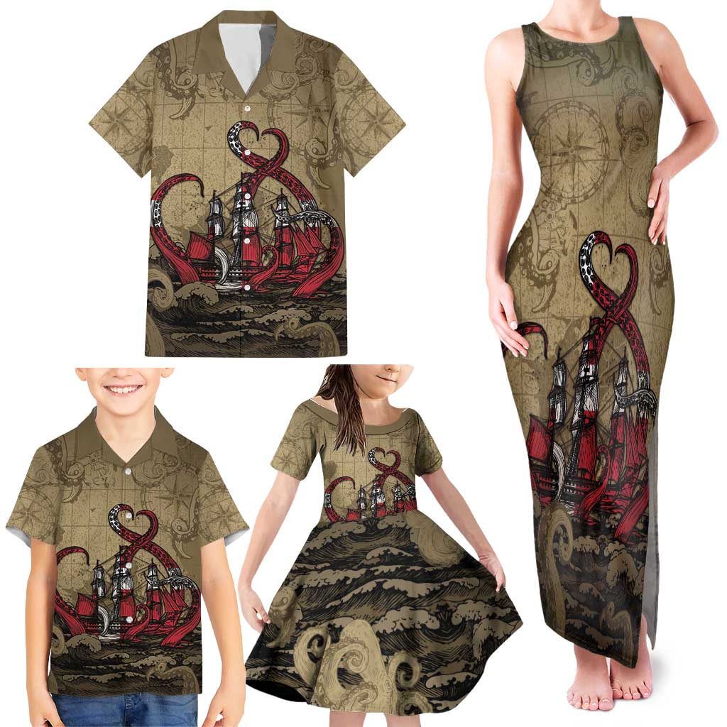 Danish Empire Family Matching Tank Maxi Dress and Hawaiian Shirt Denmark Norway Union And Kraken - Wonder Print Shop