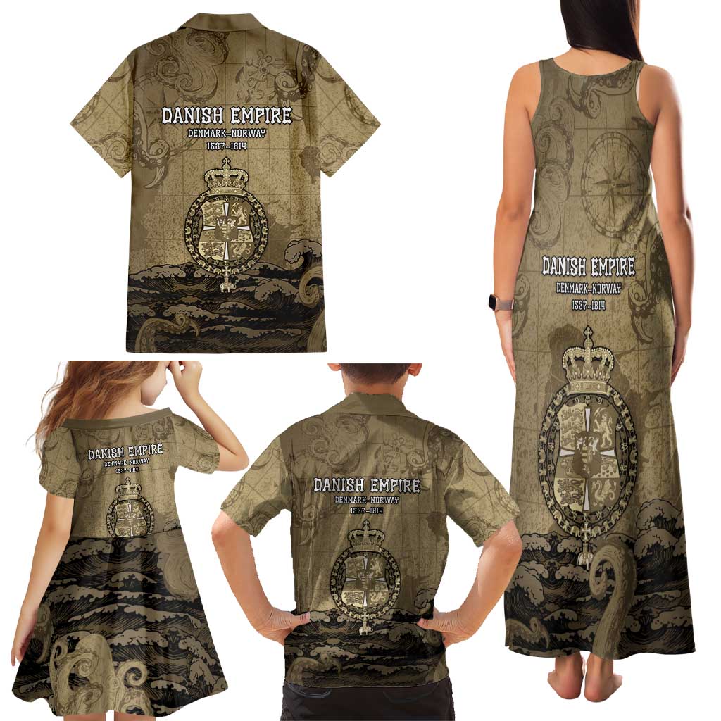Danish Empire Family Matching Tank Maxi Dress and Hawaiian Shirt Denmark Norway Union And Kraken - Wonder Print Shop