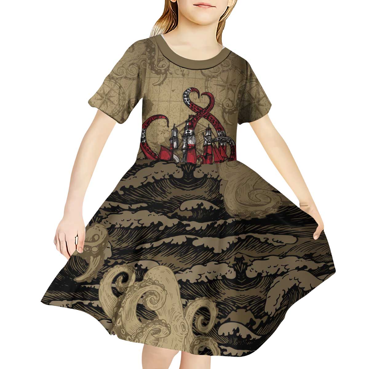 Danish Empire Kid Short Sleeve Dress Denmark Norway Union And Kraken - Wonder Print Shop