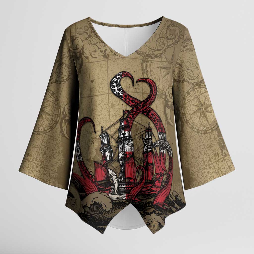 Danish Empire Kimono Sleeve Blouse Denmark Norway Union And Kraken - Wonder Print Shop