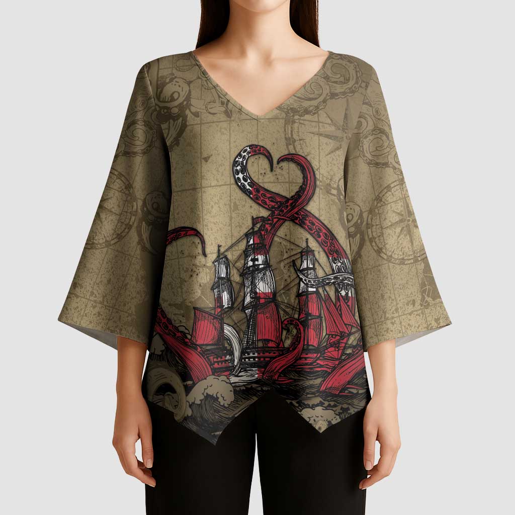 Danish Empire Kimono Sleeve Blouse Denmark Norway Union And Kraken - Wonder Print Shop