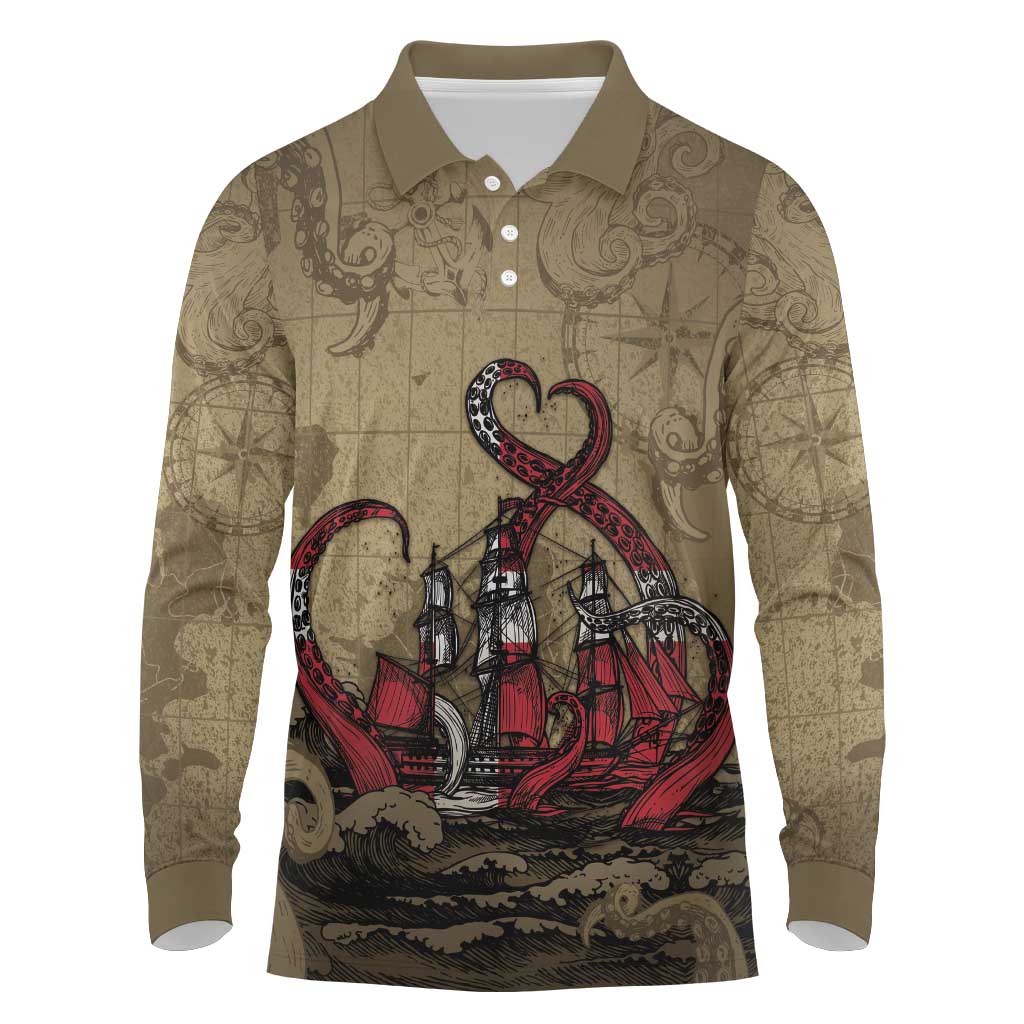 Danish Empire Long Sleeve Polo Shirt Denmark Norway Union And Kraken - Wonder Print Shop