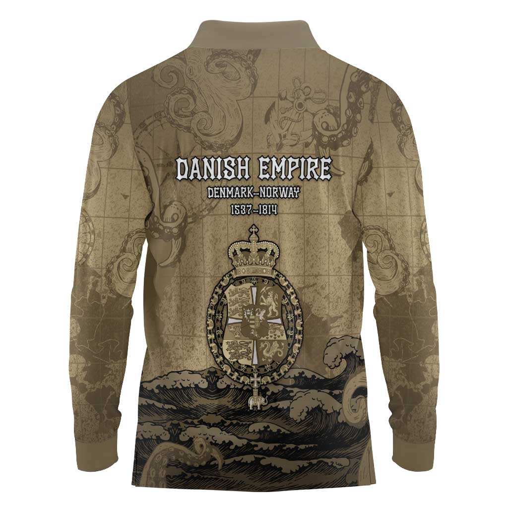 Danish Empire Long Sleeve Polo Shirt Denmark Norway Union And Kraken - Wonder Print Shop