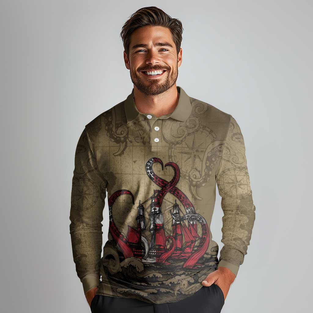 Danish Empire Long Sleeve Polo Shirt Denmark Norway Union And Kraken - Wonder Print Shop