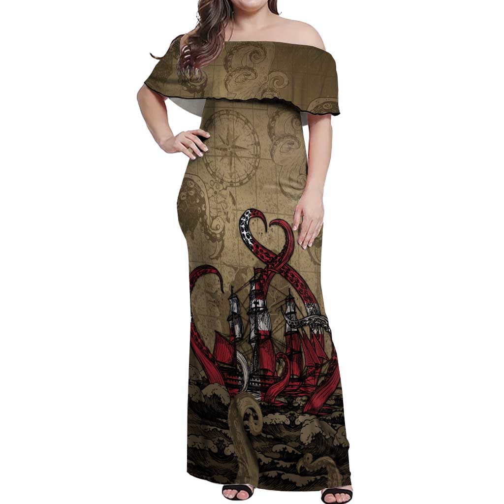 Danish Empire Off Shoulder Maxi Dress Denmark Norway Union And Kraken - Wonder Print Shop