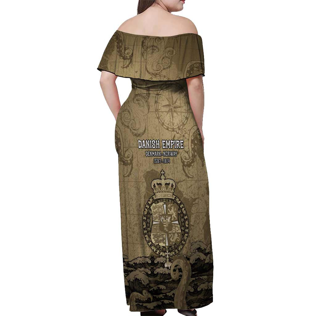 Danish Empire Off Shoulder Maxi Dress Denmark Norway Union And Kraken - Wonder Print Shop