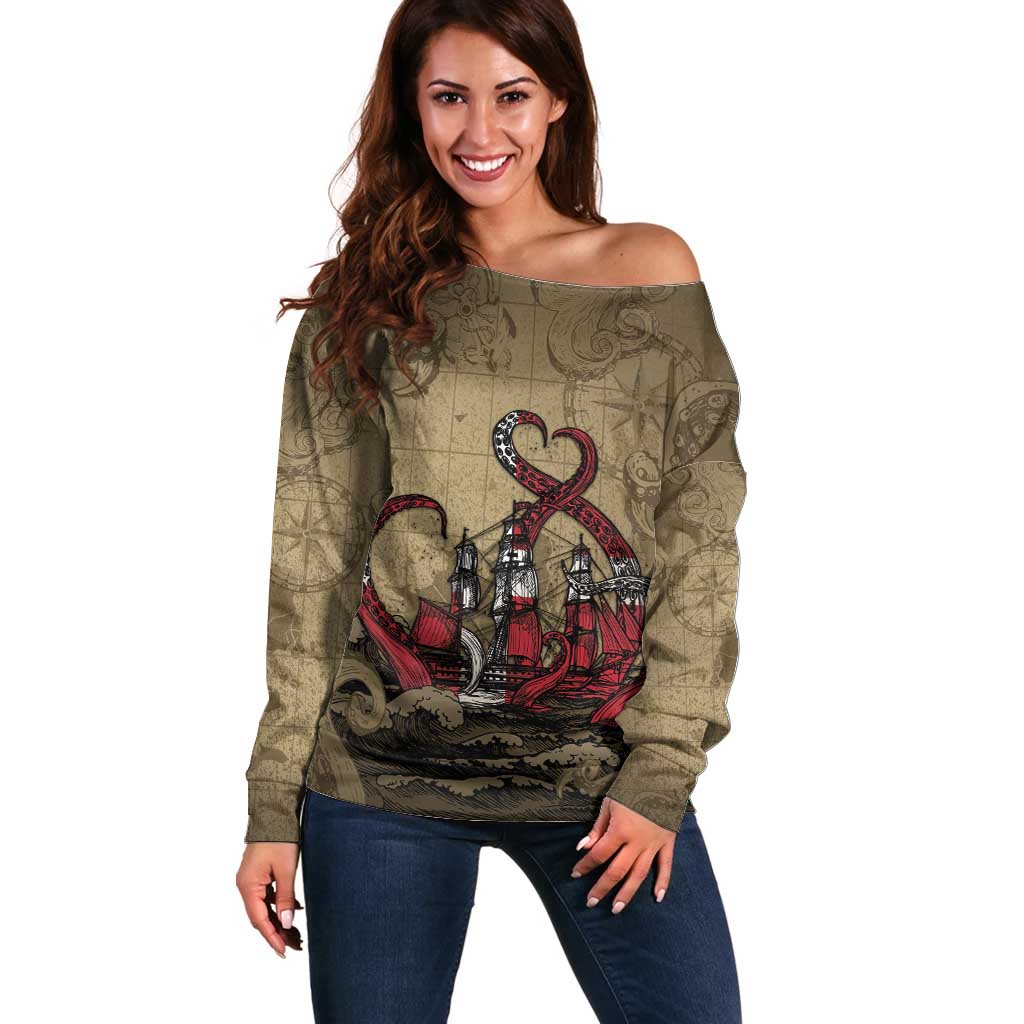 Danish Empire Off Shoulder Sweater Denmark Norway Union And Kraken - Wonder Print Shop